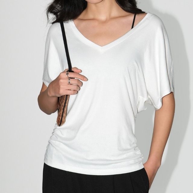 Draped V-Neck Short Sleeve T-Shirt ◆2color　204726