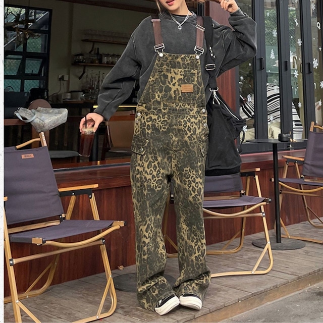 レオパード柄プリントワークカーゴサロペット   R00619