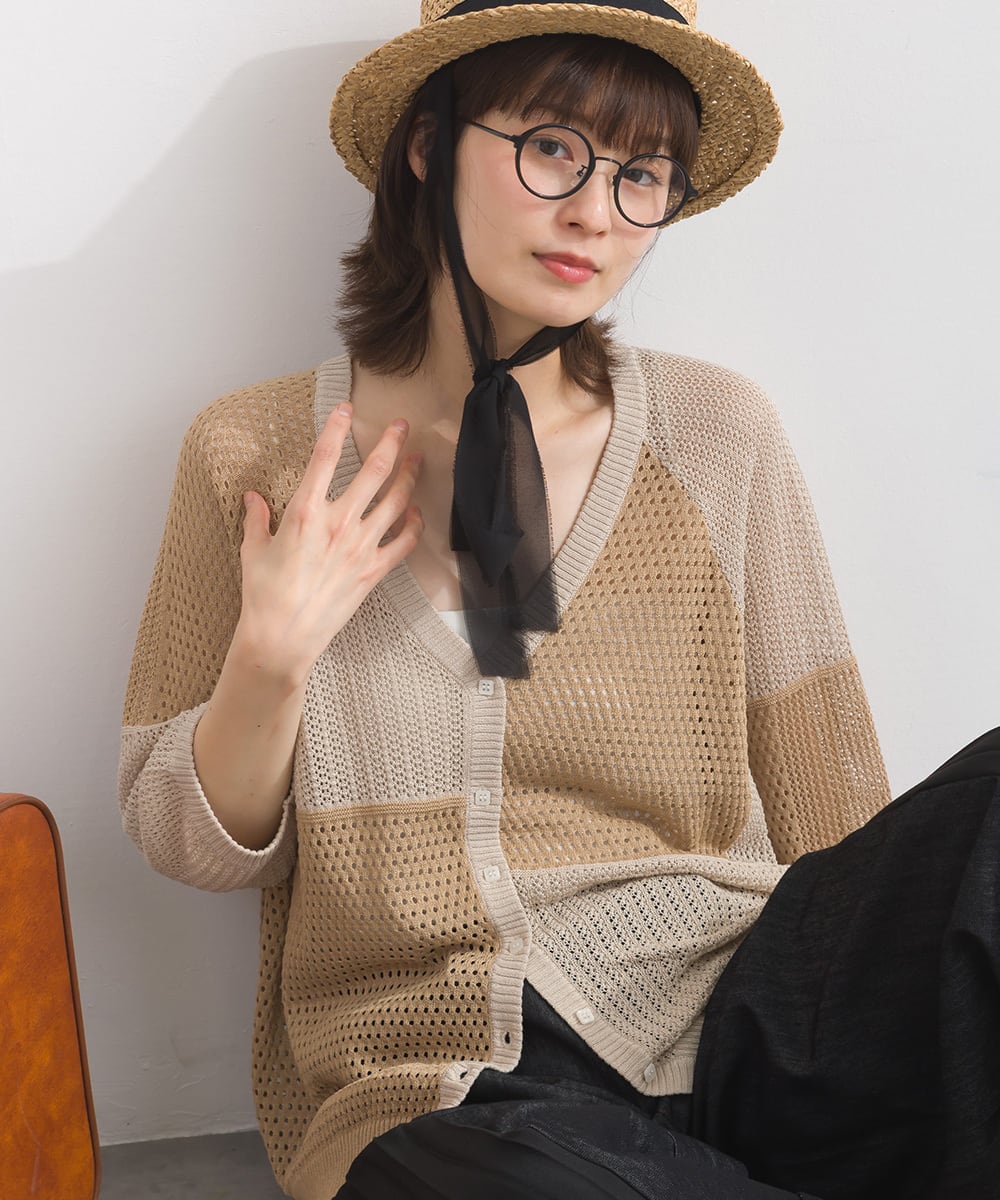 サカイ パッチワークニットカーディガン ウール 2 M 緑 22-06232 sacai - サカイ パッチワークニットカーディガン ウール 2 M 緑 22