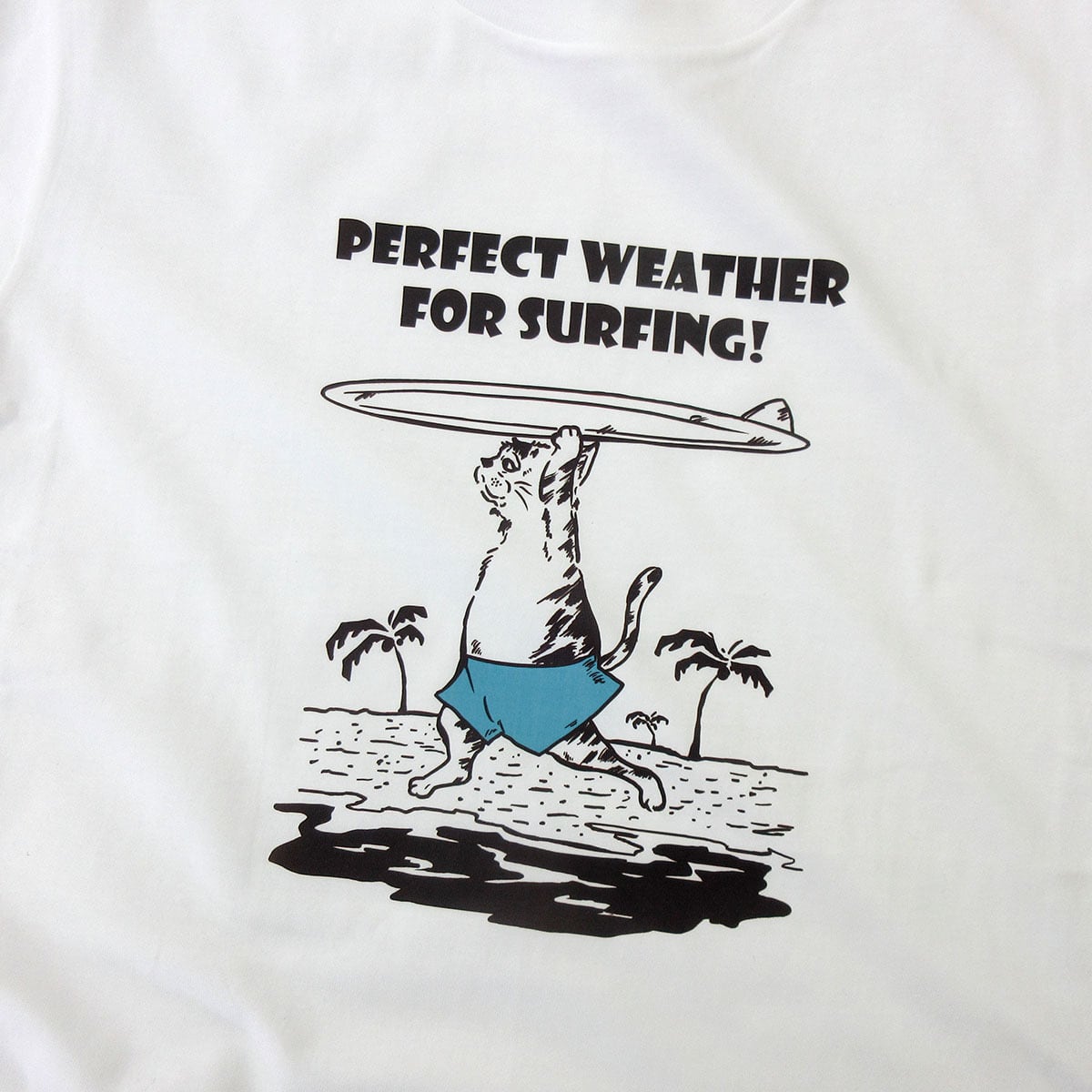 サーフィン日和 ネコ Tシャツ cat50 手描きイラスト 猫服 ゆるキャラ ねこ柄 猫柄