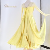 社交ダンス 衣装 スタンダードドレス ワンピース ドレス スタンダード 黄色 光沢 フロート レース デモ パーティドレス 発表会 無地 イエロー系 パーティー ダンス ステージ用 ドレスアップ おしゃれ かわいい 高級感 ふわふわ 華やか 軽量 コスチューム 発表会用 柔らかい シルエット 女性用