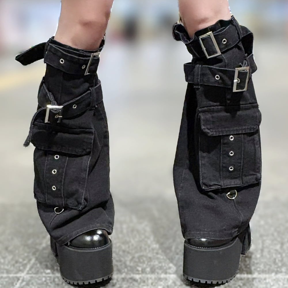 【3/16新着】ブラックデニムベルトレッグウォーマー