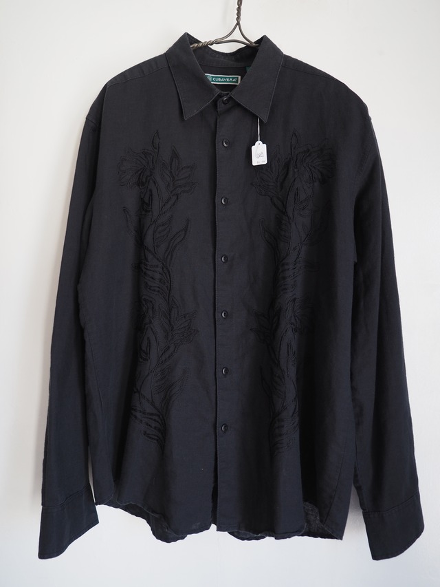 1990’s~ CUBAVERA Botanical Embroidery Linen Cotton Shirt／L