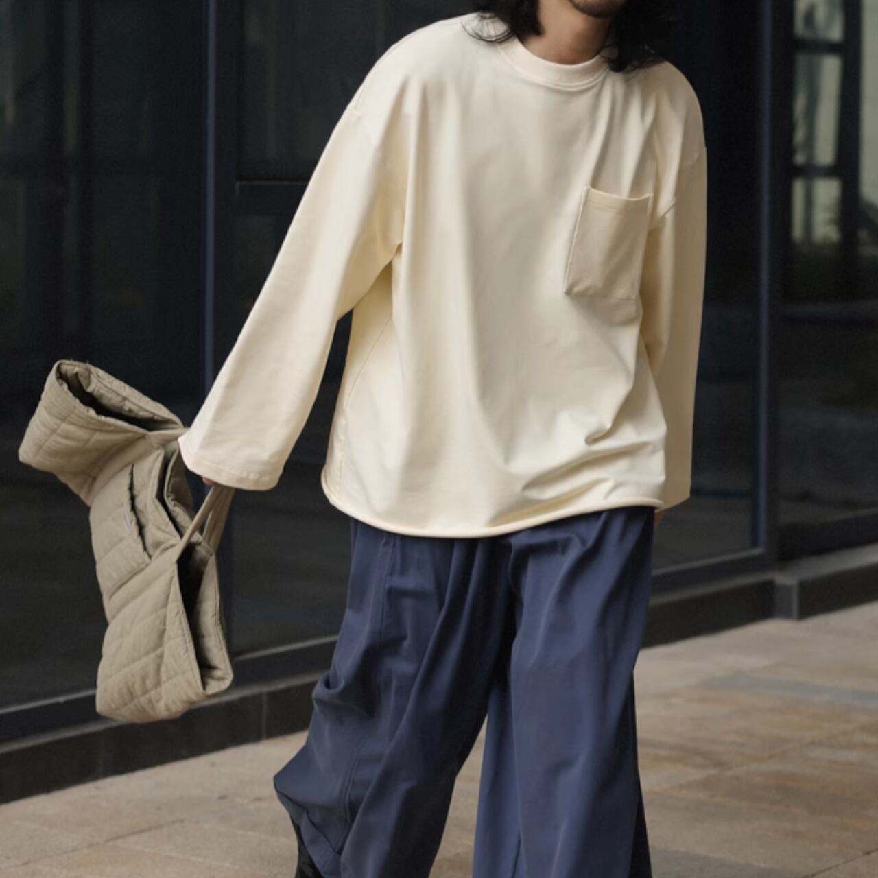 ラフエッジ ラウンドネック 長袖Tシャツ 3カラー A1018