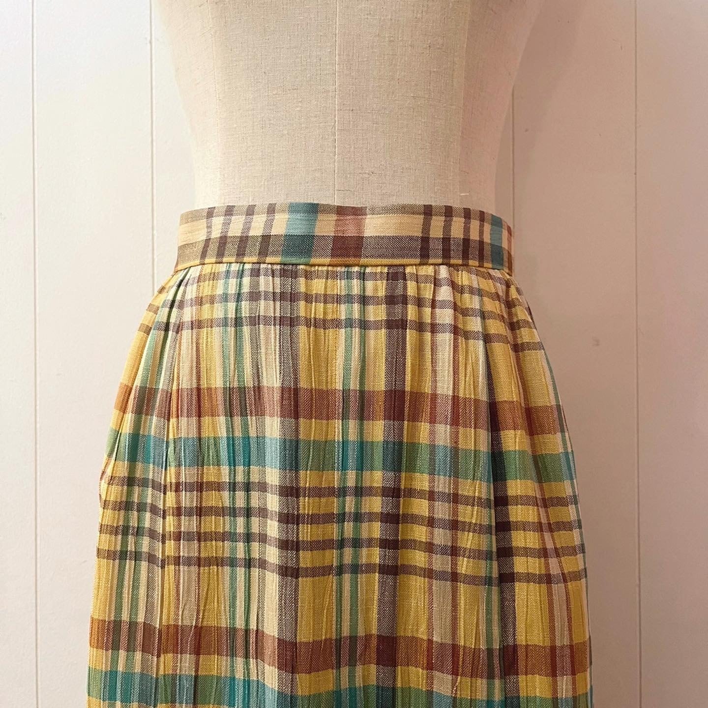 yellow green check semi skirt