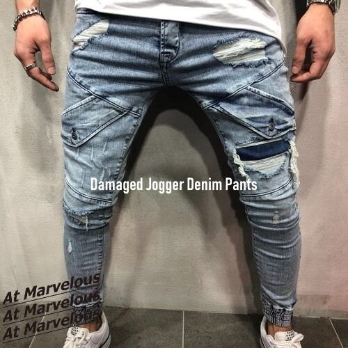 デニムジョガーパンツ メンズ ジョガーパンツ ダメージ ジーンズ ダメージデニム ストレッチジーンズ