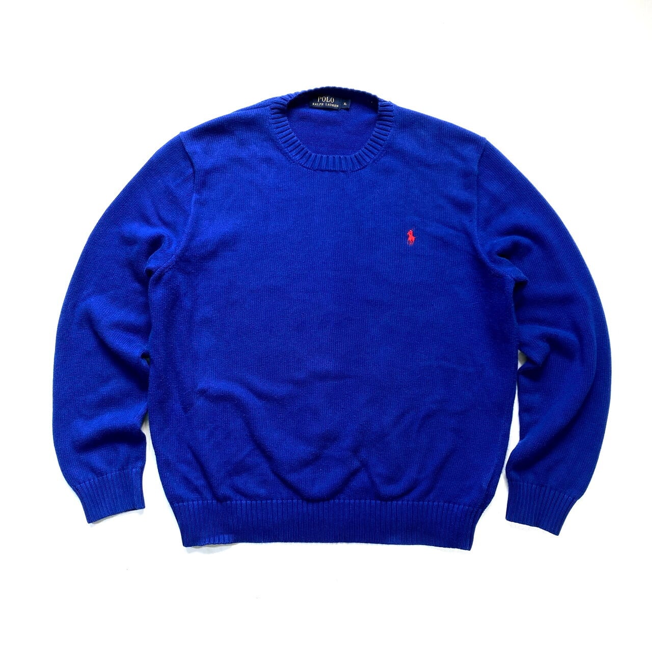 ポロ ラルフローレン コットンニットセーター メンズXL POLO RALPH LAUREN 古着 クルーネック ブルー  青色【ニットセーター】【ALL15】 | cave 古着屋【公式】古着通販サイト