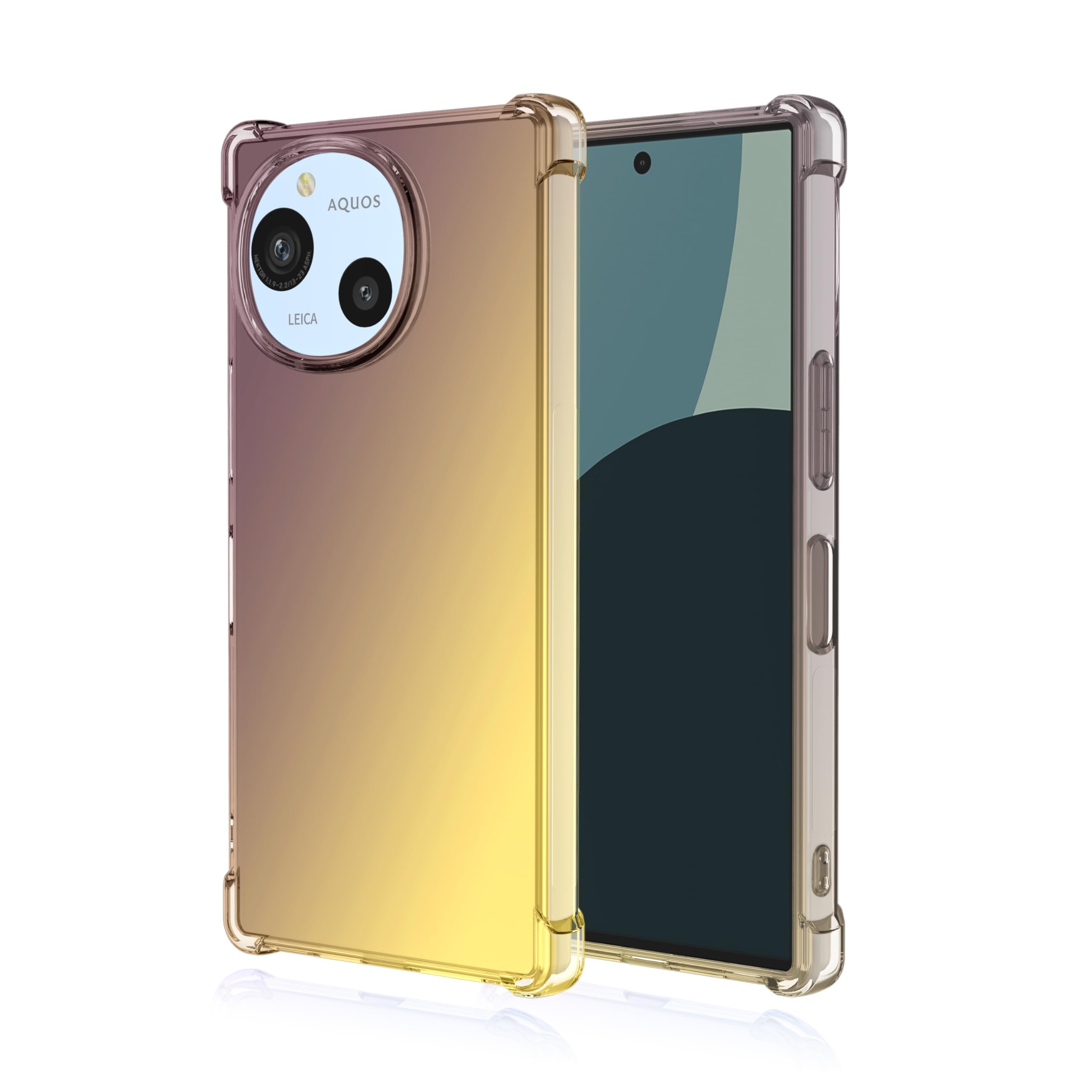 AQUOS R9 5G対応ケース グラデーションカバー 四角エアクッション 耐衝撃 SH-51E適用クリアTPUソフトケース 全面保護 軽量 落下防止 AQUOS R9 5G SH-51E用スマホ透明保護カバー ブラック&ゴールド