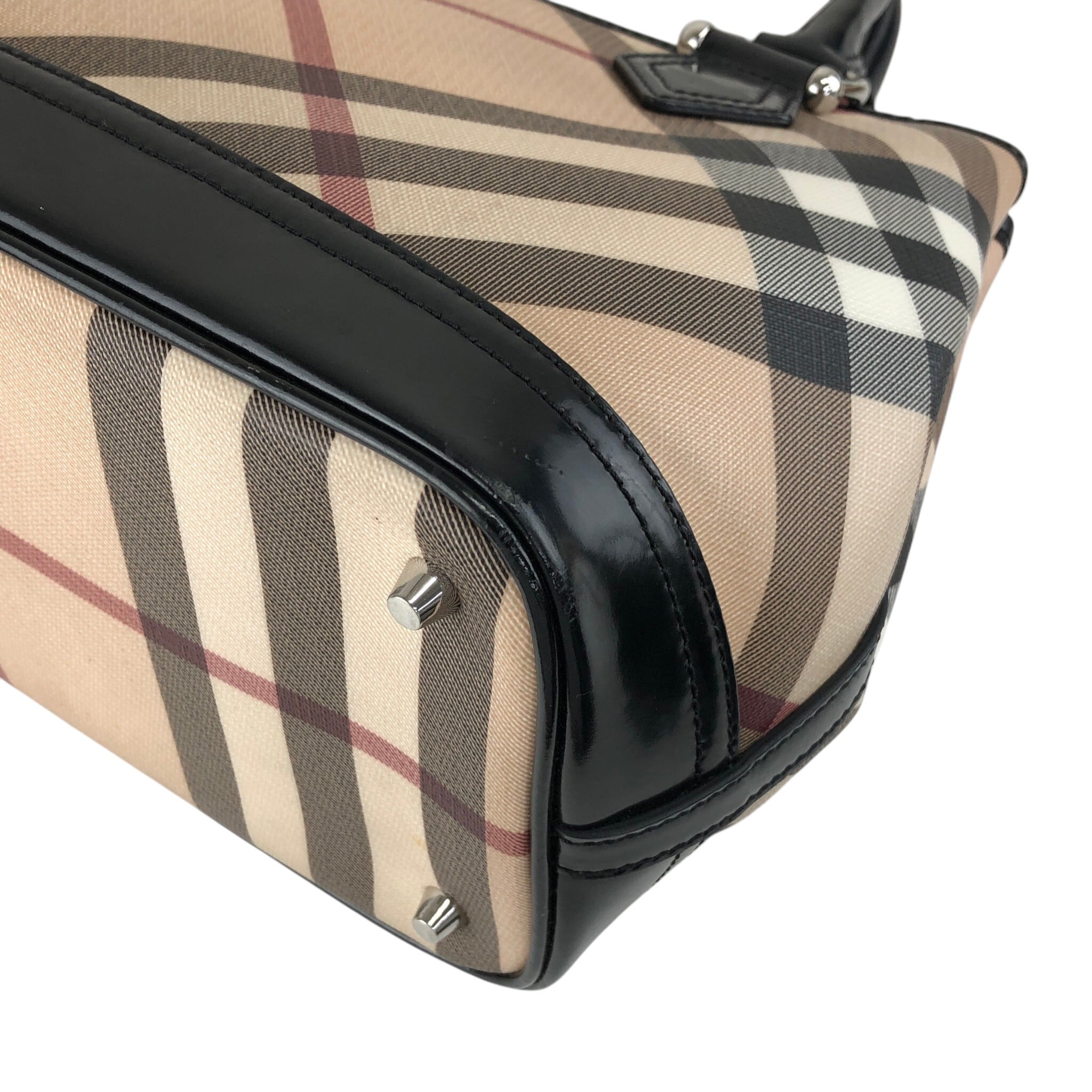 BURBERRY バーバリー チェック ハンドバッグ ベージュ エナメル×PVC
