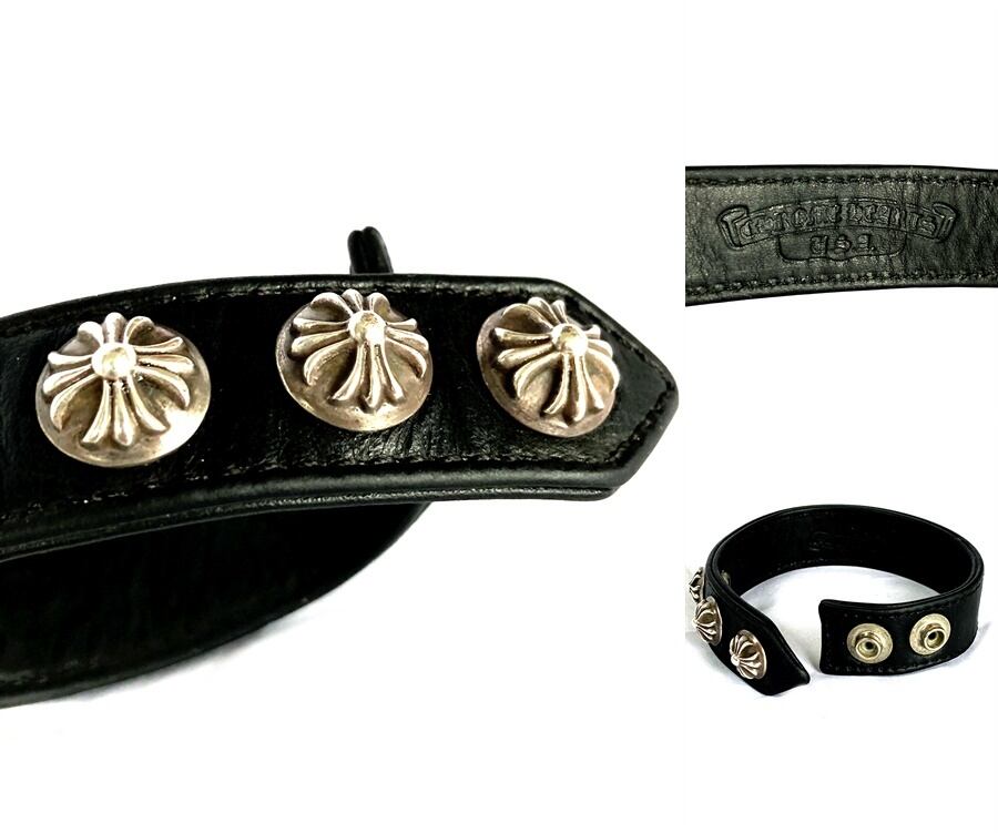 クロムハーツ3ボタン2スナップブレスレットハートボタンブラック