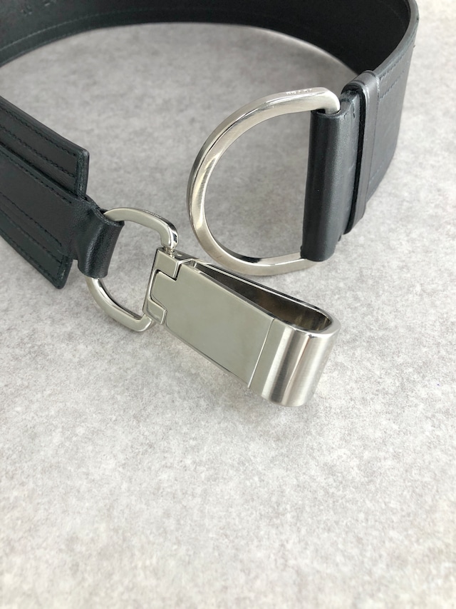 PRADA プラダ ベルト ブラック ロゴ レザー メタルバックル vintage ヴィンテージ オールド mverzc