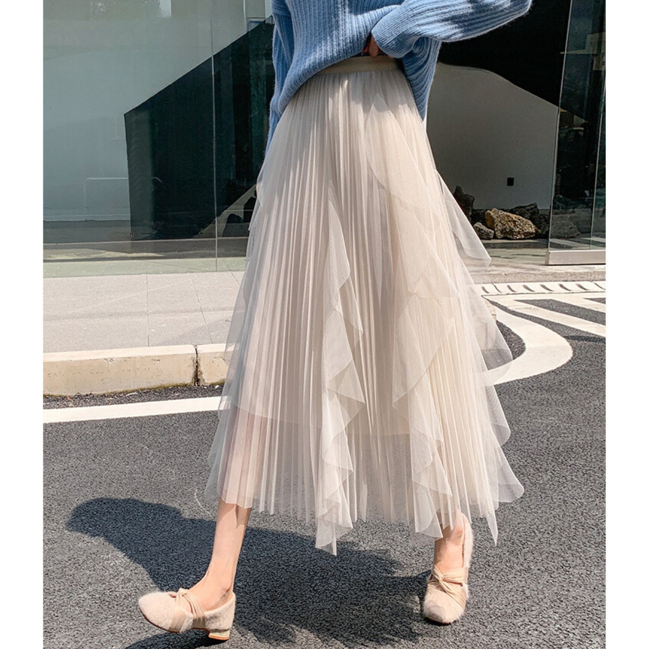 アシンメトリー シアー ドレープ プリーツ スカート 7color 10319