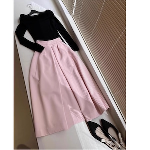 pink a-line midi skirt<sk2375>