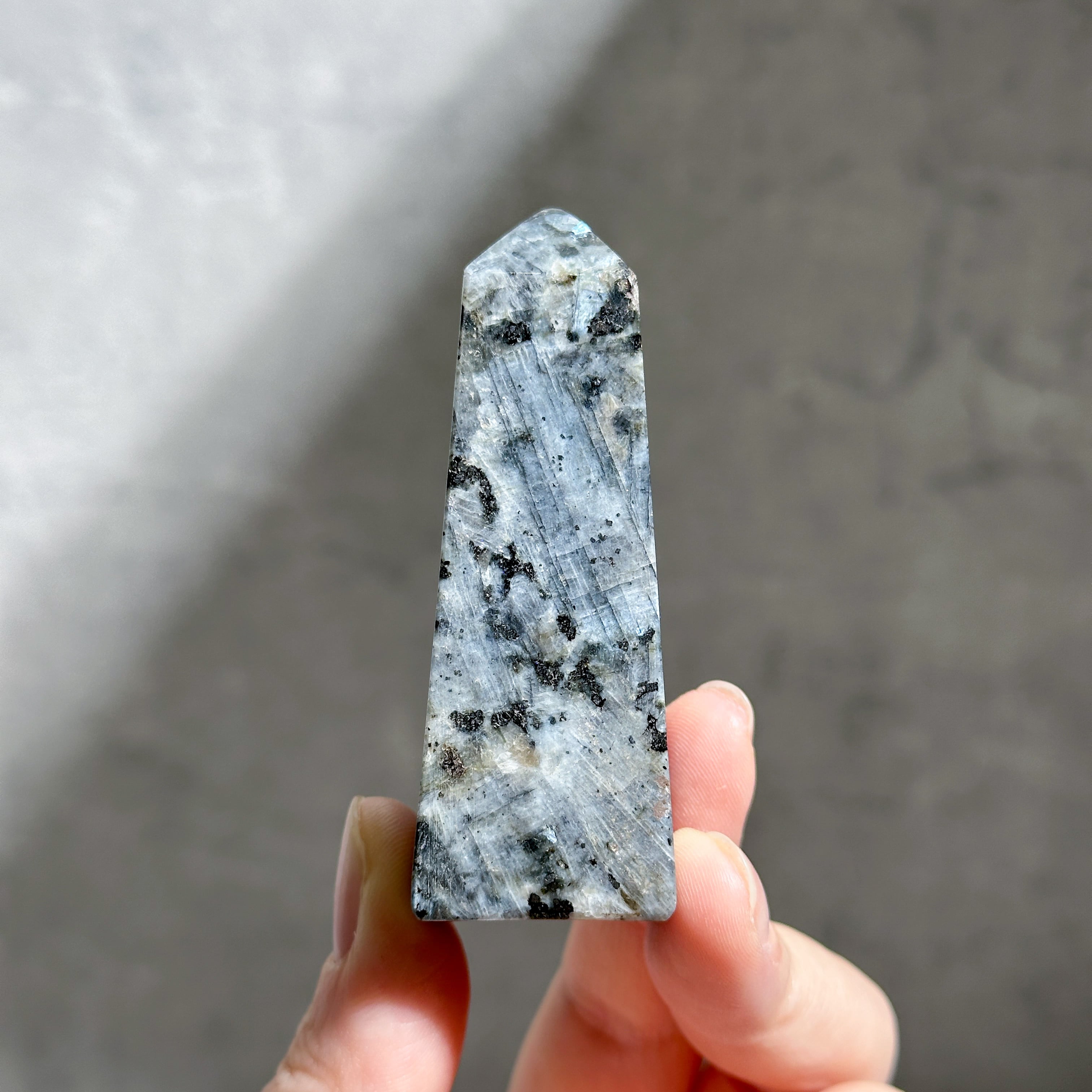 【一点物】　ラルビカイト　珪化木　七里長浜　台座　丸玉　スフィア　国産鉱物　原石 ラルビカイト タワー01◇ Larvikite ◇天然石・鉱物・パワーストーン