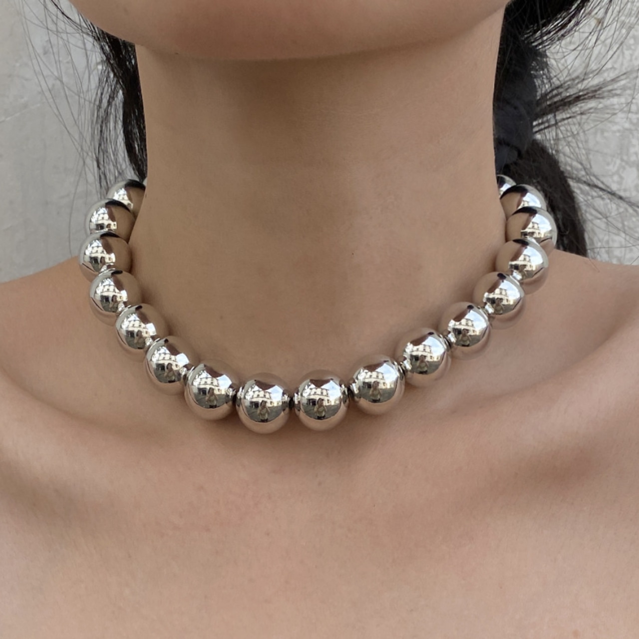 Metal bead heart pendant necklace (ME194)