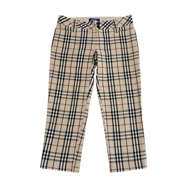 古着 バーバリーブルーレーベル ノバチェック柄 クロップドパンツ クリーニング済み レディース 小さいサイズ34