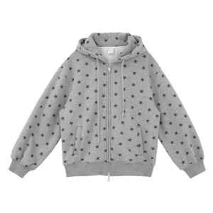 [innomoood] Star Print Fleece Hooded Zip Jacket
