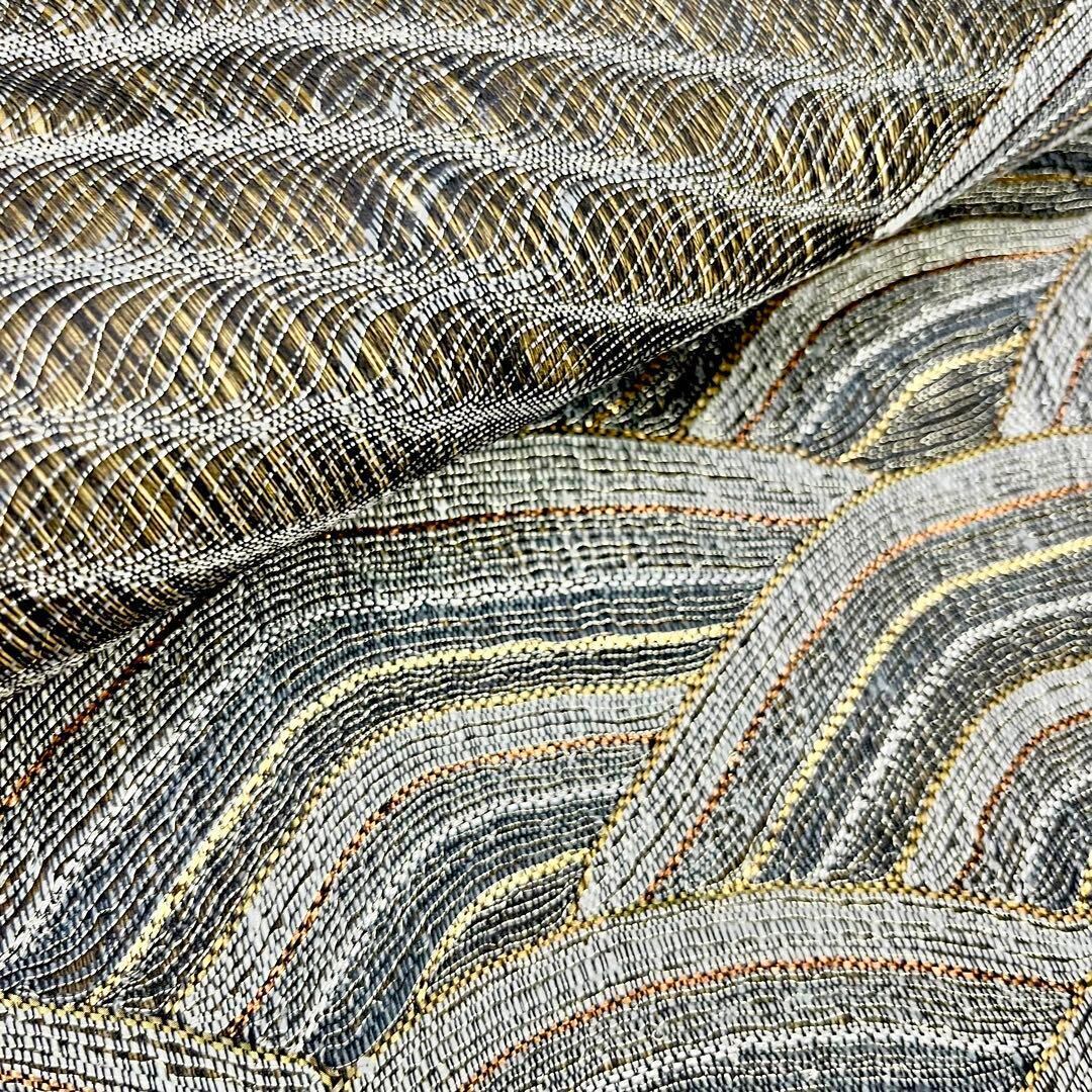 袋帯 波模様 斜め縞模様 金銀糸 カジュアル O-4234 