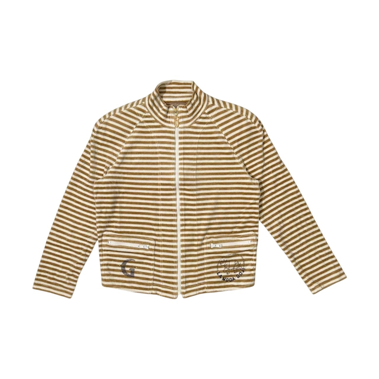 GKITALIYA 伊太利屋 イタリヤ ボーダー柄 ベロア ジップアップ ジャケット 9 /レディース