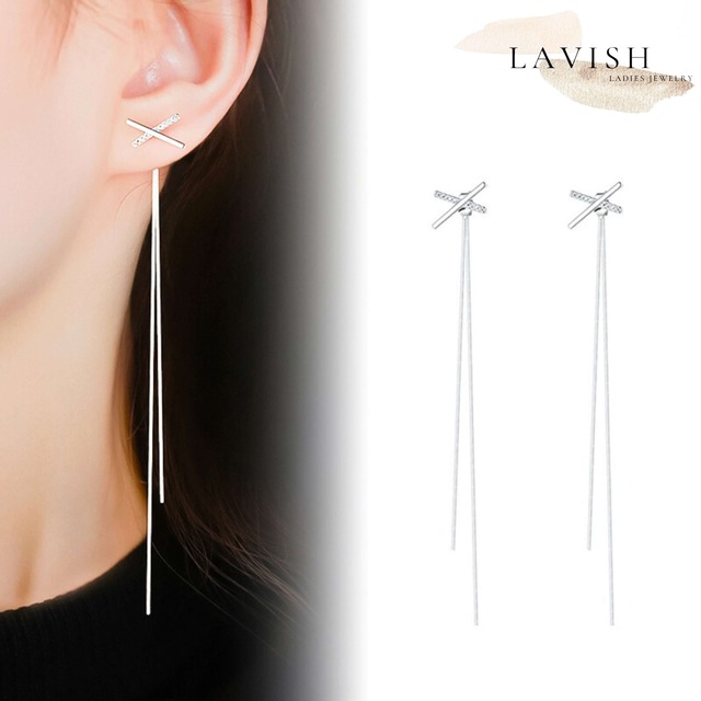 クロスラインロング ピアス レディース pierce