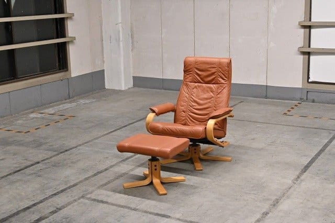 北欧 ヴィンテージ KEBE チェア＆オットマン France Bed パーソナルソファ 1人掛け 1P 北欧デンマーク フランスベッド【中古家具/中古インテリア/USED家具ユーズド家具/リサイクル】