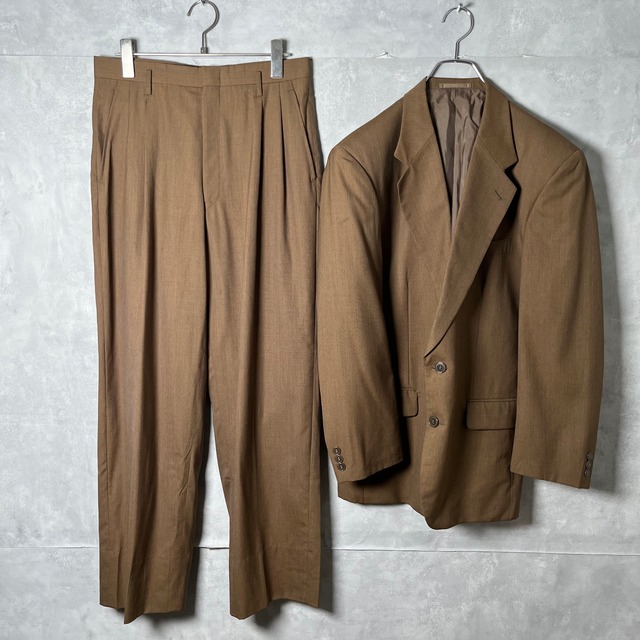 #6962 retoro brown beige single wool setup suit