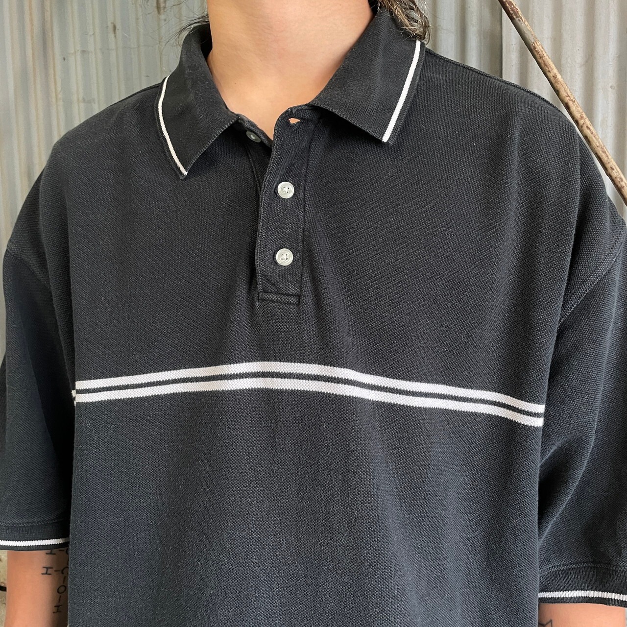 00年代 OLD GAP オールドギャップ 鹿の子 ラインデザイン ポロシャツ 
