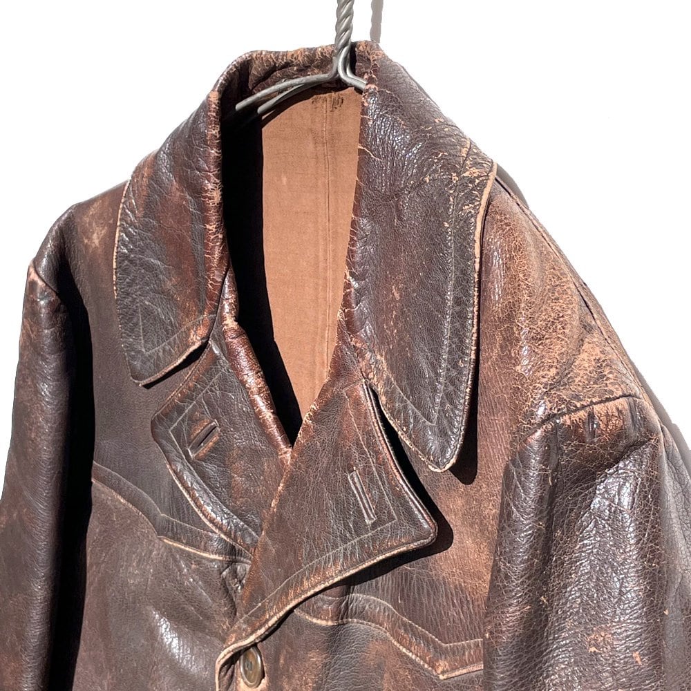 Vintage Double Breasted Goatskin Leather Car Coat [1940s-] Vintage