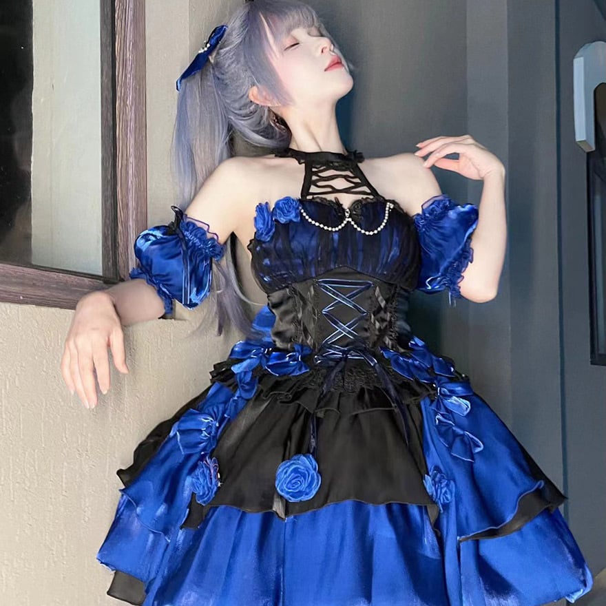 ロリータリボンドレス コスプレ、パーティーにおすすめシフォンワンピース ロリータリボンドレス コスプレ、パーティーにおすすめシフォン