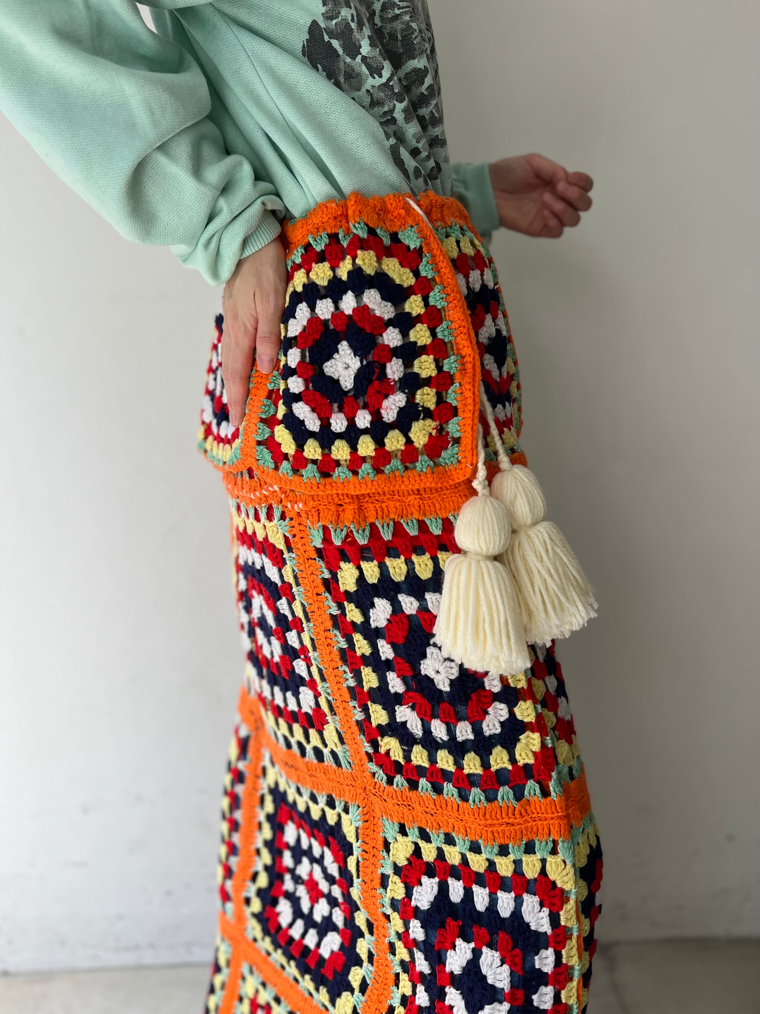 Vintage handmade granny square knit skirt ( ヴィンテージ 