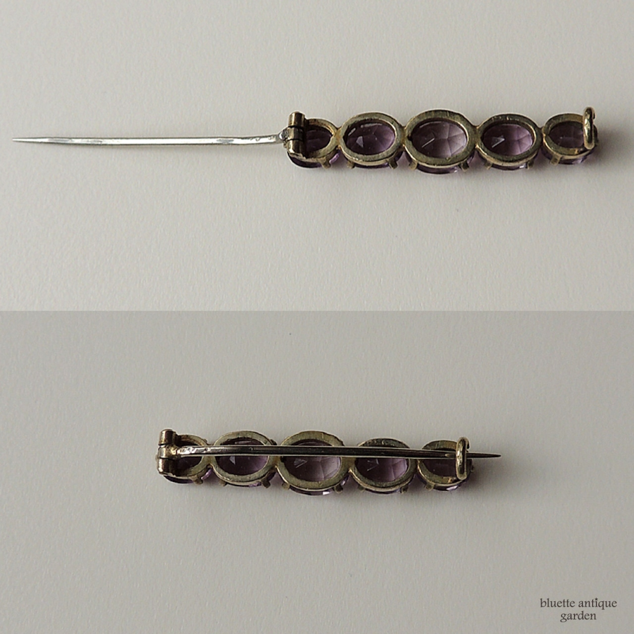 アンティークジュエリー 天然アメシスト 5連バーブローチ (ソーティングメモ付)