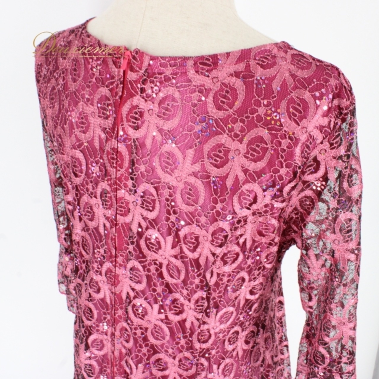 社交ダンス 衣装 スタンダード ドレス ワンピース パーティドレス un×2 ブラック系 ピンク系 黒 準正装 レース 花柄 リボン柄 デモ ストレッチ フェミニン 薄手 おしゃれ 大人 ピンクブラック 結婚式 オケージョン フォーマル トレンド 人気 デザイン 成人式 着心地 薔薇模様 パーティ用 特別な日 祝い事 イベント ファッション