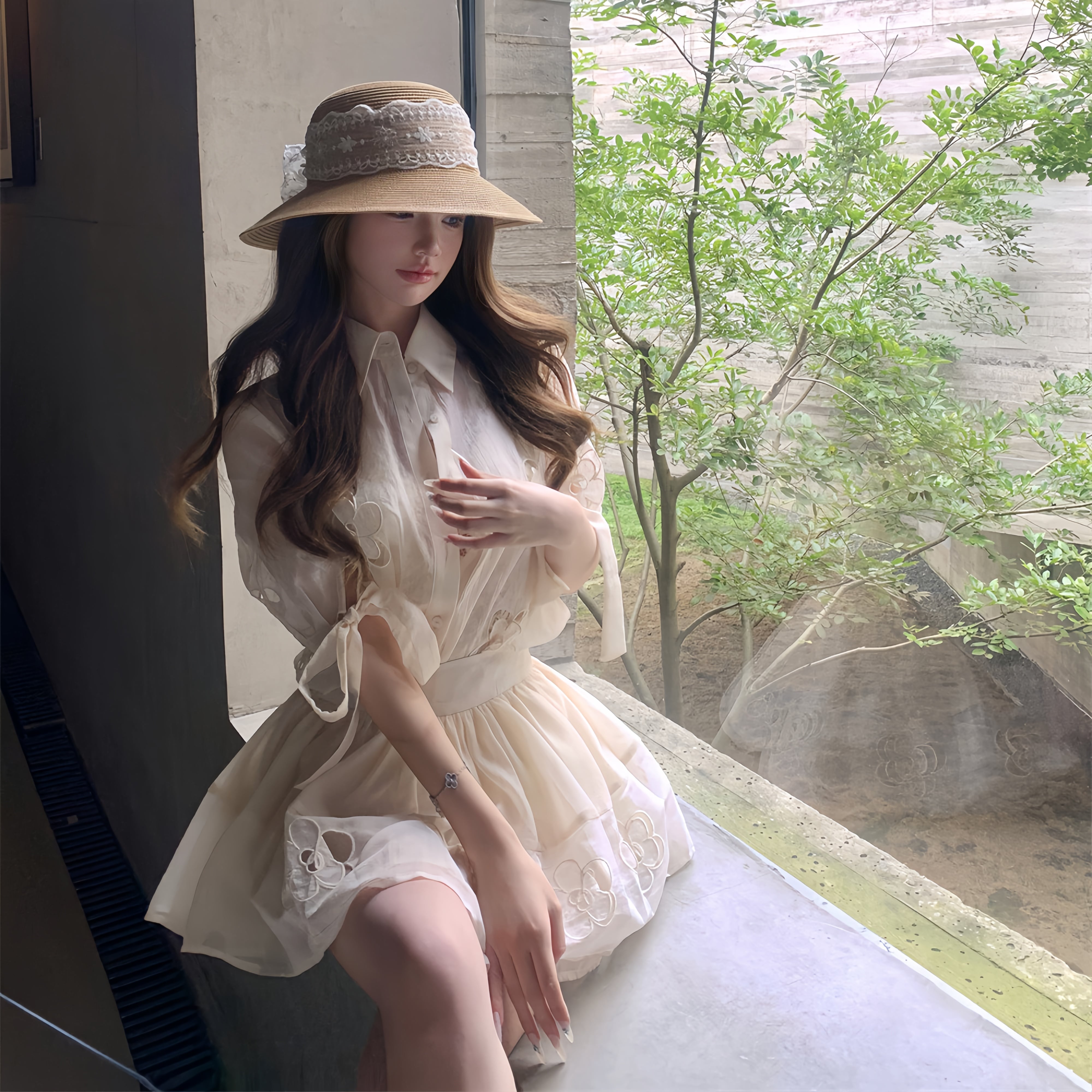 【set】カットワークブラウス×スカートセット M32904