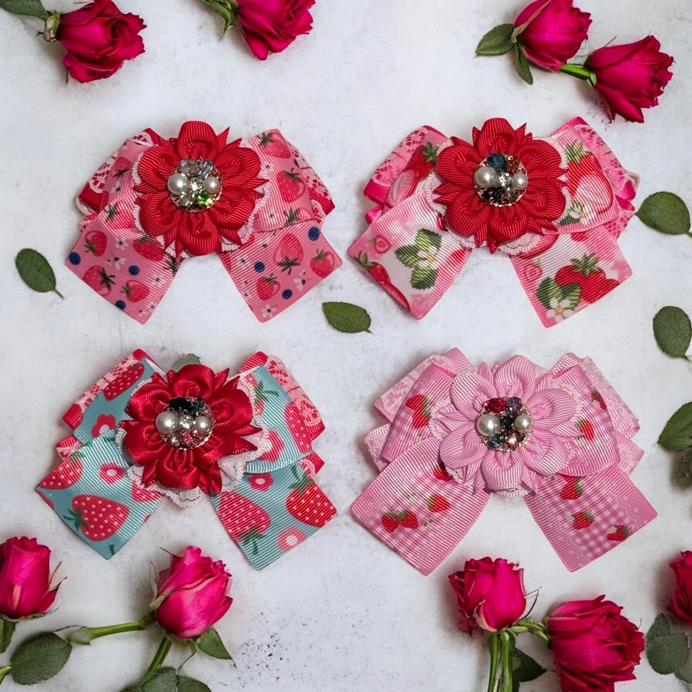 イチゴ祭り 犬猫チョーカー レギュラーサイズ お花モチーフ リボン 犬