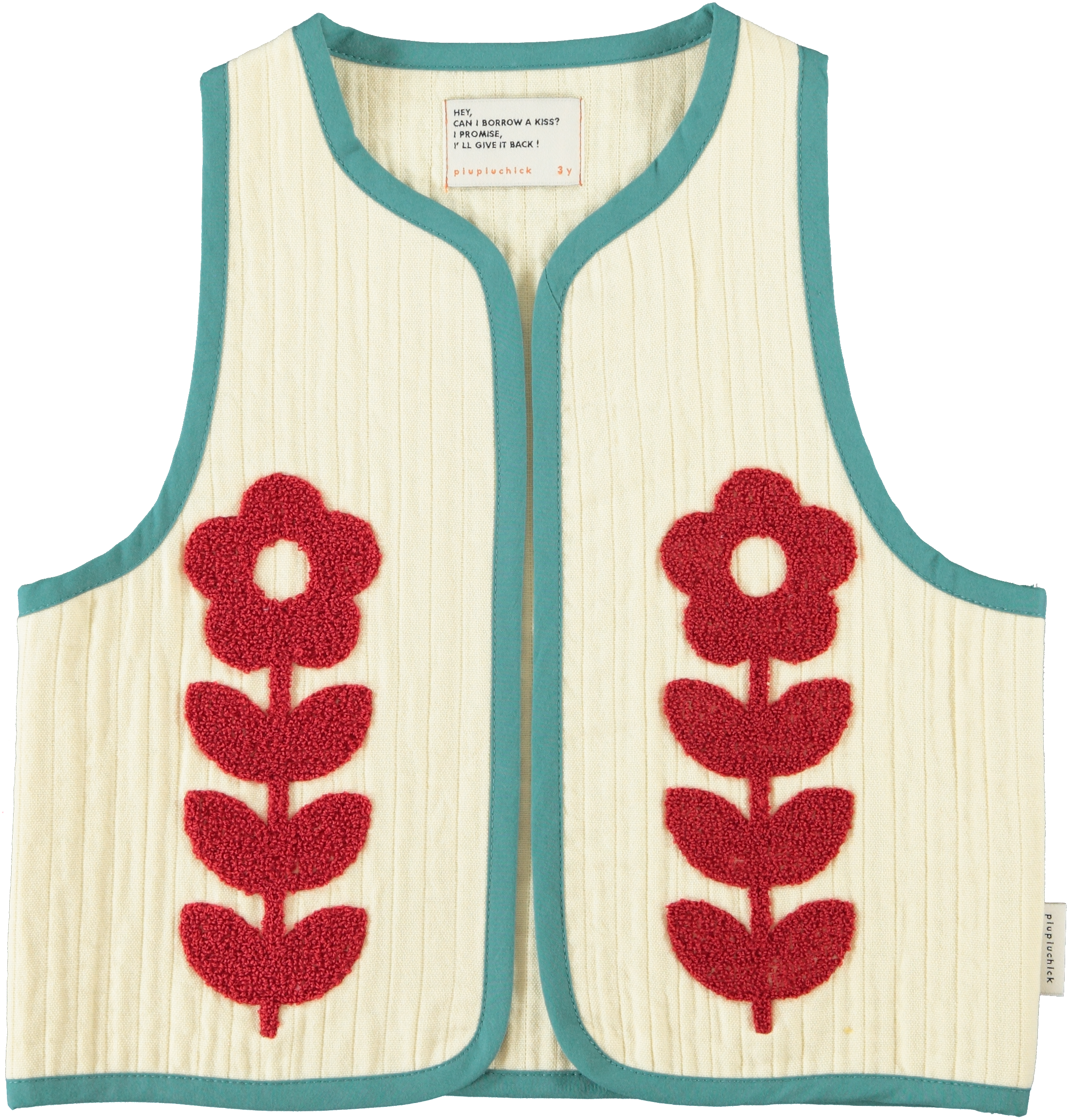 OUTLET 4Yサイズ【piupiuchick】Waistcoat with Embroidered Red Flowers / Ecru