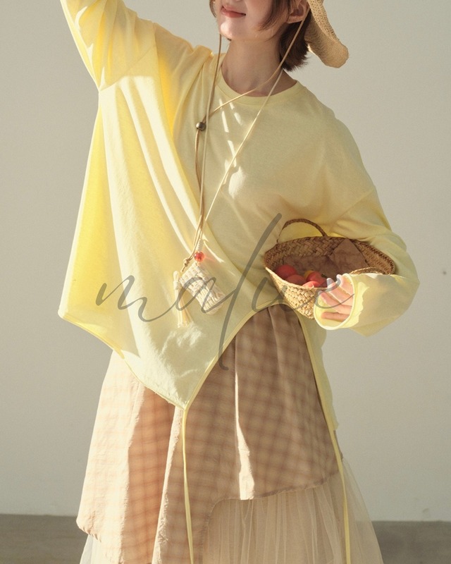 【2SET】お得なSET商品 side-slit asymmetrical tops 2color M0022