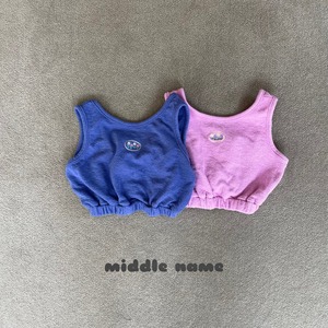 【middle name】刺繍パイルレイヤードタンク ブルー90〜120cm【240432】