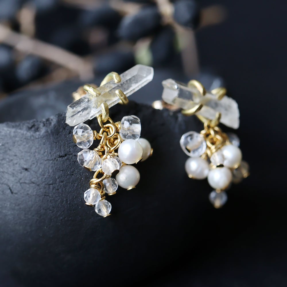 14Kガーネットベビーパールゴールドイヤリング 14Kガーネットベビー