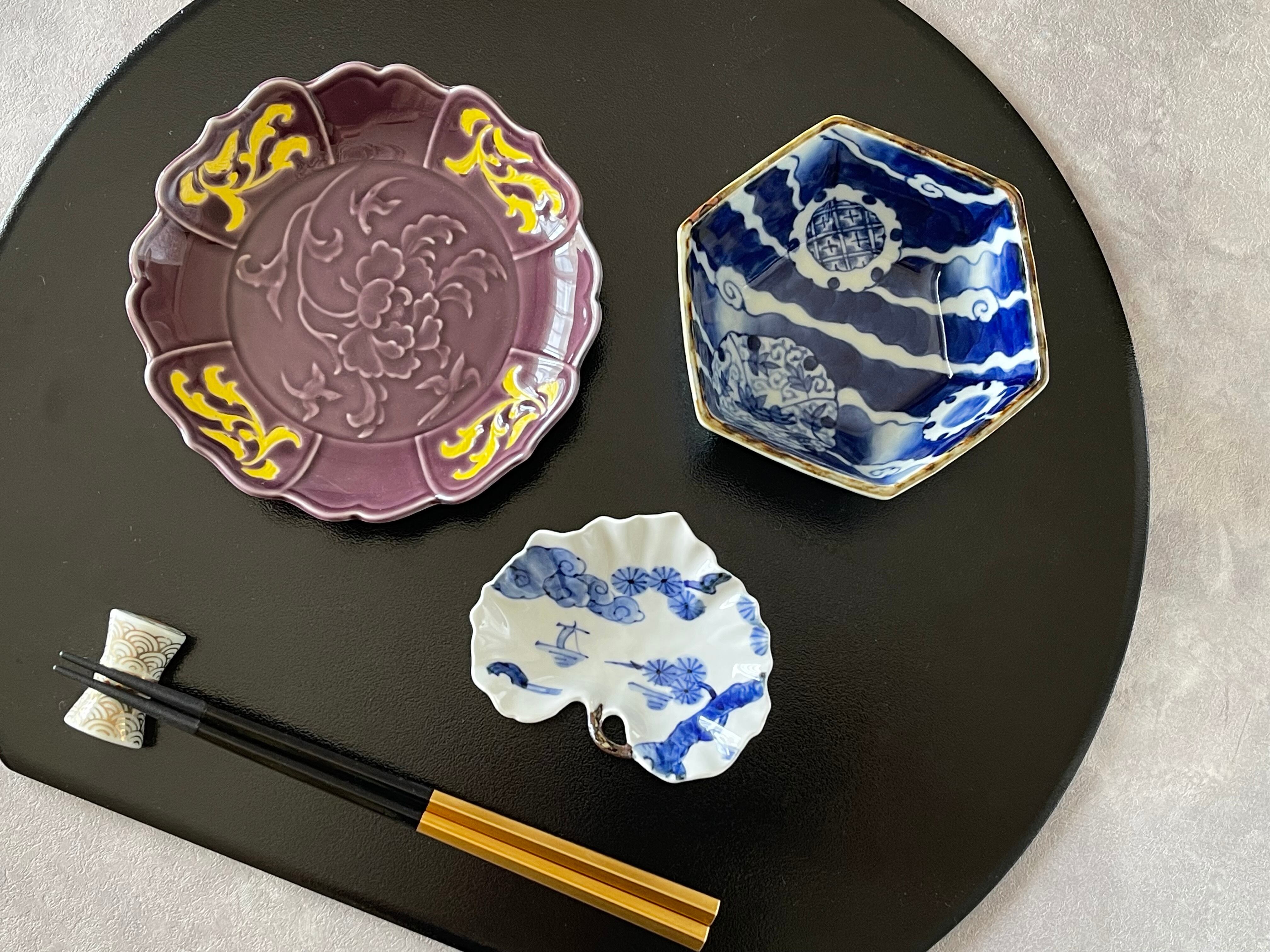 有田焼 福泉窯 紫釉花鳥黄彩唐草取り皿 15cm | FUCHIGAMI TOJIKI