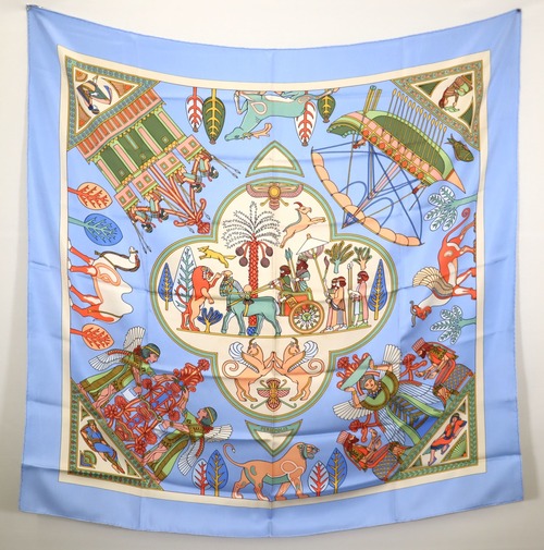 HERMES　エルメス　カレ90　PERSEPOLIS　ペルセポリス　水色　シルクスカーフ　大判ショール　21-2284
