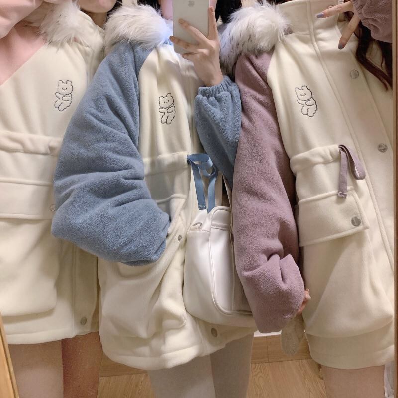 ファーカラージャケット ウィンターベルベットオータム レッド コットン 刺繍 大人ガーリー スウィート キュート カジュアル 秋物 冬物 萌量不足78678004107