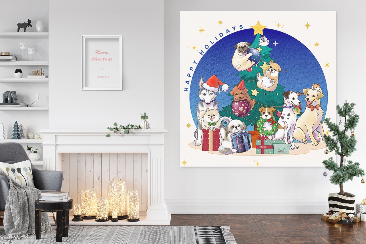 クリスマス ドッグ タペストリー 壁掛け 113×116cm ラージサイズ FD-L001