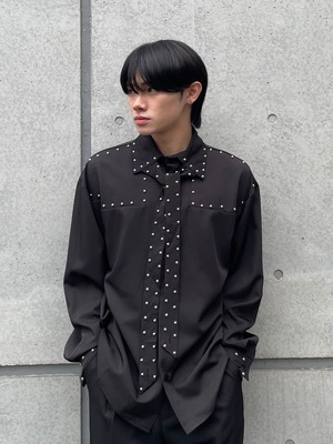 【ALUDE SELECT】studs ribbon shirt