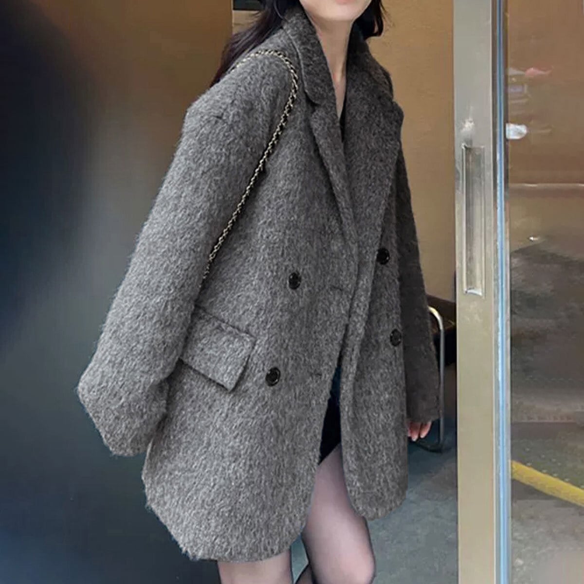 リッチシャギー ミドル丈 ジャケットコート レディース 秋冬 韓国 アウター きれいめ 大人 カジュアル 通勤 ビジネス オフィス おしゃれ 防寒 保温 暖かい 大人可愛い 大人女子