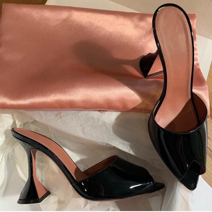 【新作】【送料無料】 先のとがったオープントゥストレンジヒールミュールスリップオンマルパーティーシューズ女性サマーヒールスリッパプラスサイズカスタマイズシューズ 靴 大きめサイズ 夏物 スリッポン 10b376910319969