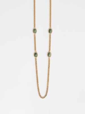 Green Agate Rhinestone Necklace / Grossé