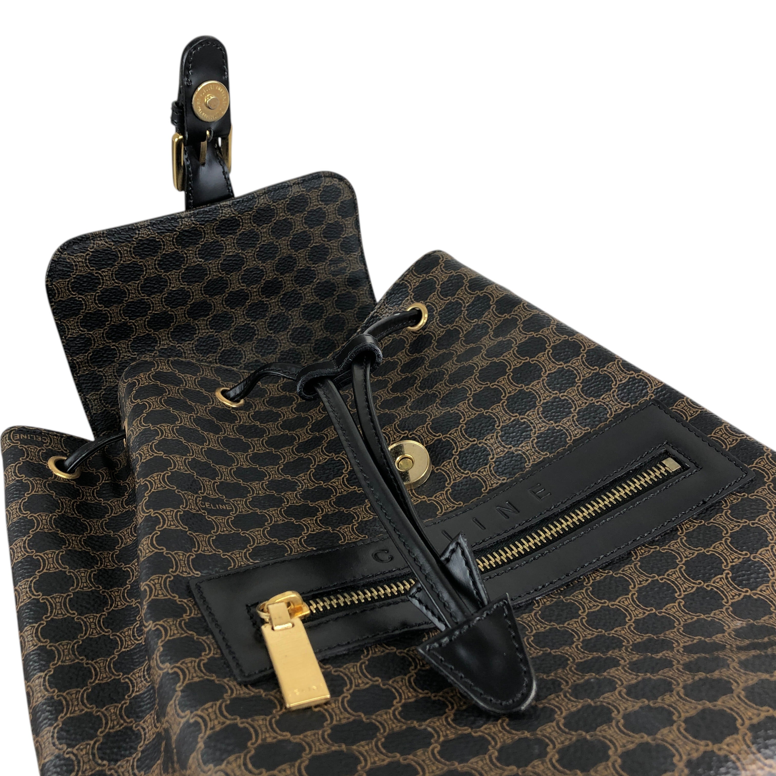 CELINE セリーヌ マカダム リュック ブラック ロゴ PVC レザー バック
