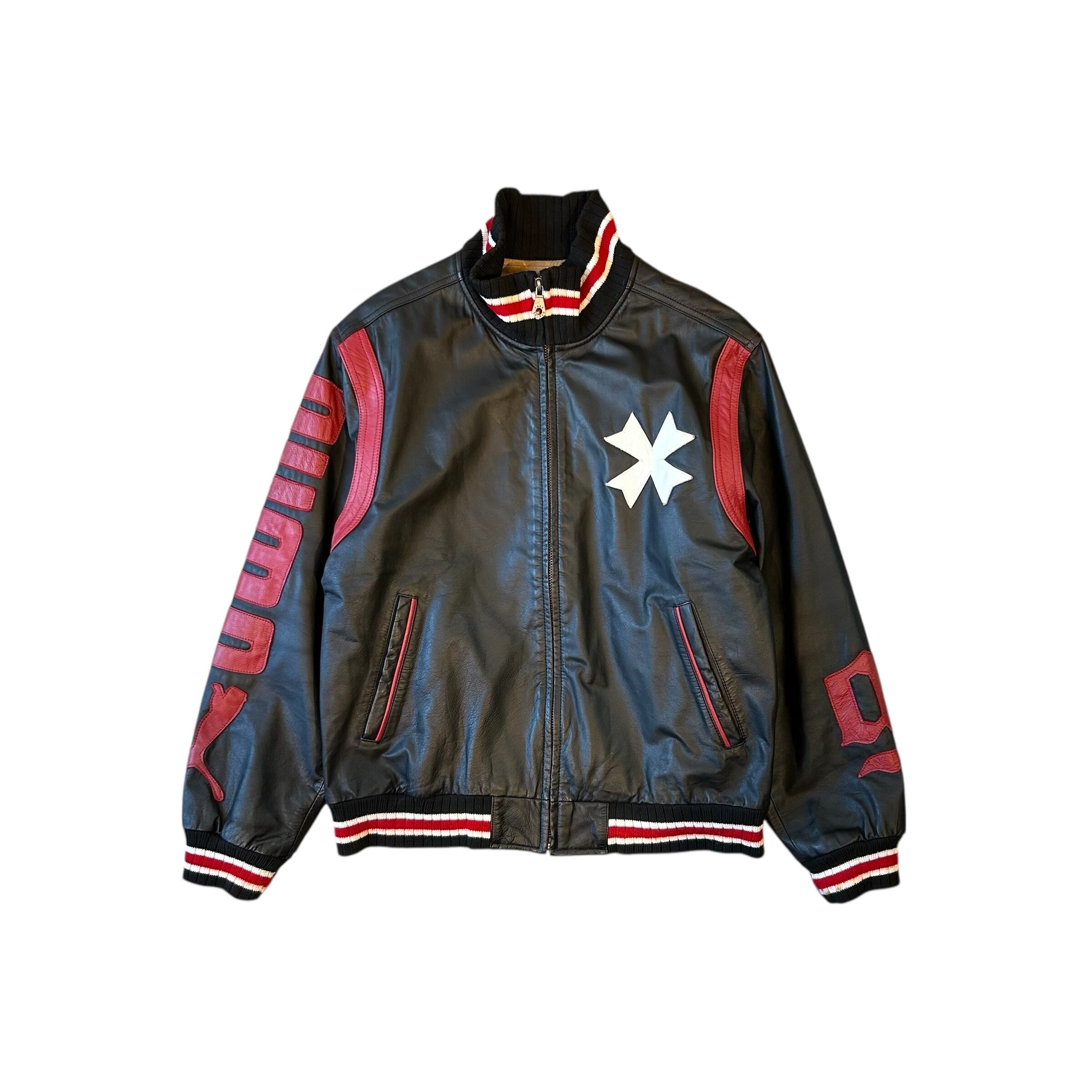 FAKE LONDON × PUMA” Black leather wappen design zip up blouson