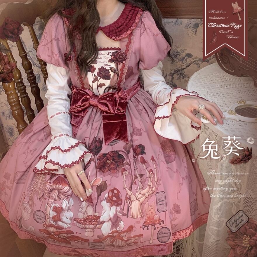 甘ロリ ワンピース メルヘンチィック うさぎプリント かわいい