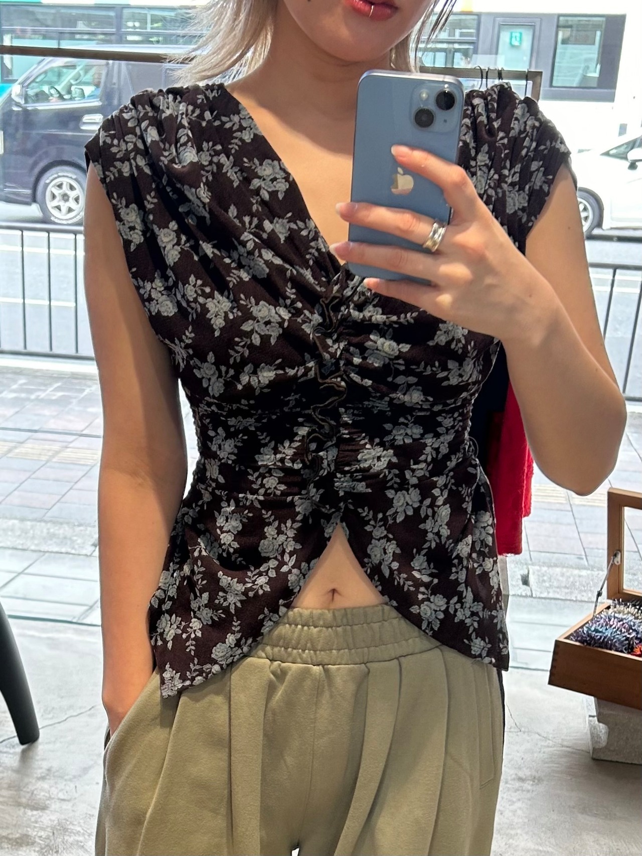 【25SS】FETICO フェティコ /ROSE VELVET TULLE SHIRRING TOP / シャーリングトップス - 1